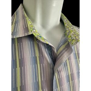 Robert Graham Men Shirt Multi Gradient Stripe Flip Short Classic‎ Fit XL *Read